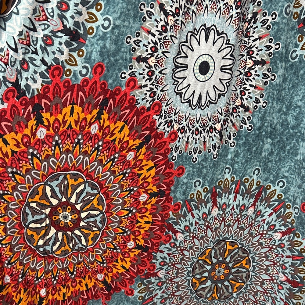 Bohemian Mandala Blue and Red Short Sleeve Maxi Dress with Pockets size 5X - Picture 5 of 5